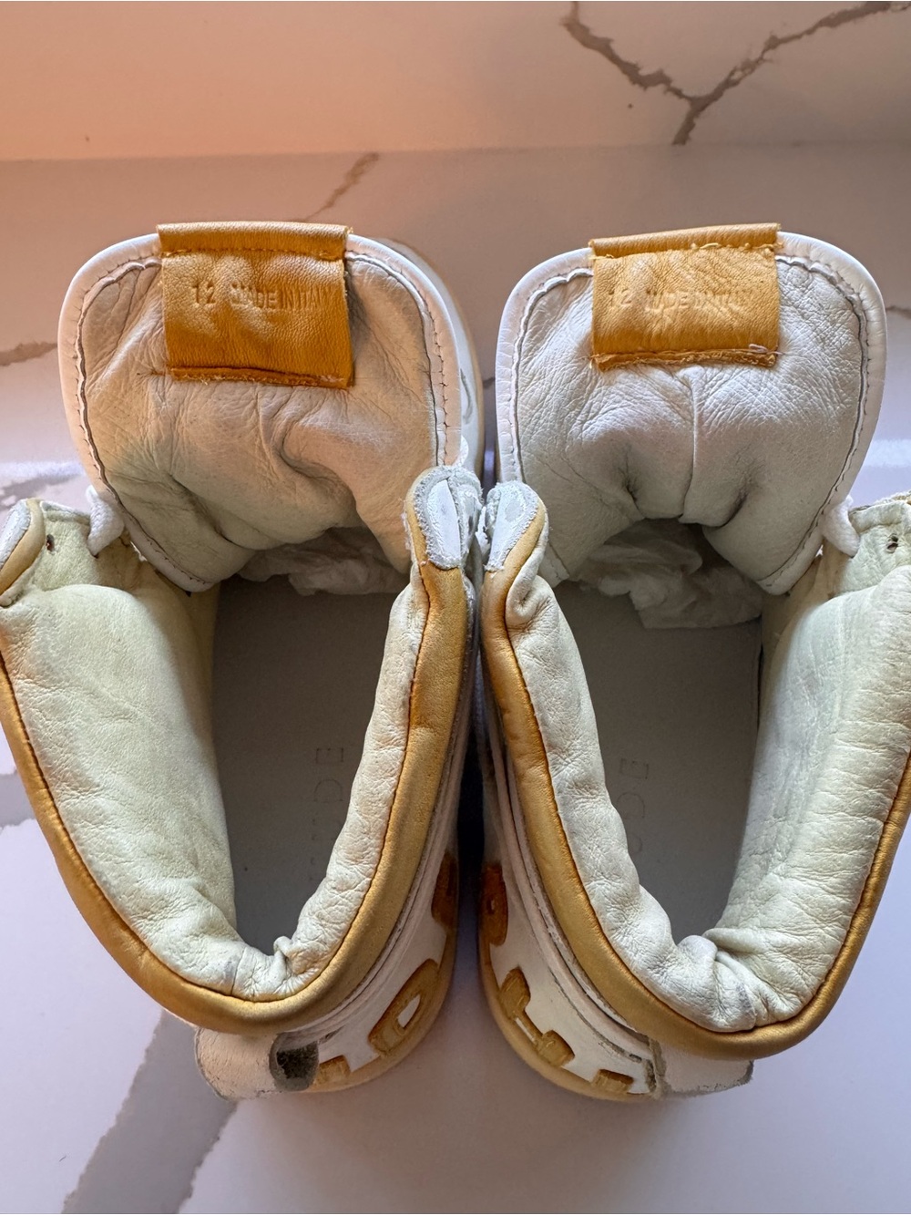 Rhude Rhecess Hi White/Yellow Leather Sneakers - Size 12 - Picture 8 of 16